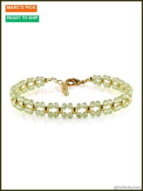 Handmade Natural Peridot Gemstone Bracelet for Women 14K Gold Plated